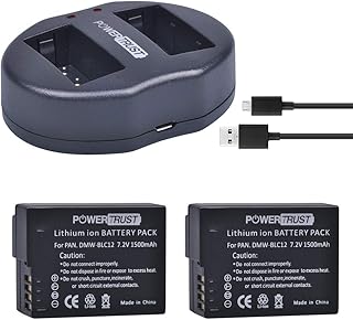 PowerTrust (2-Pack) DMW-BLC12 DMW-BLC12E DMW-BLC12PP Battery + USB Dual Charger for Panasonic Lumix DMC-FZ200, DMC-FZ1000,...