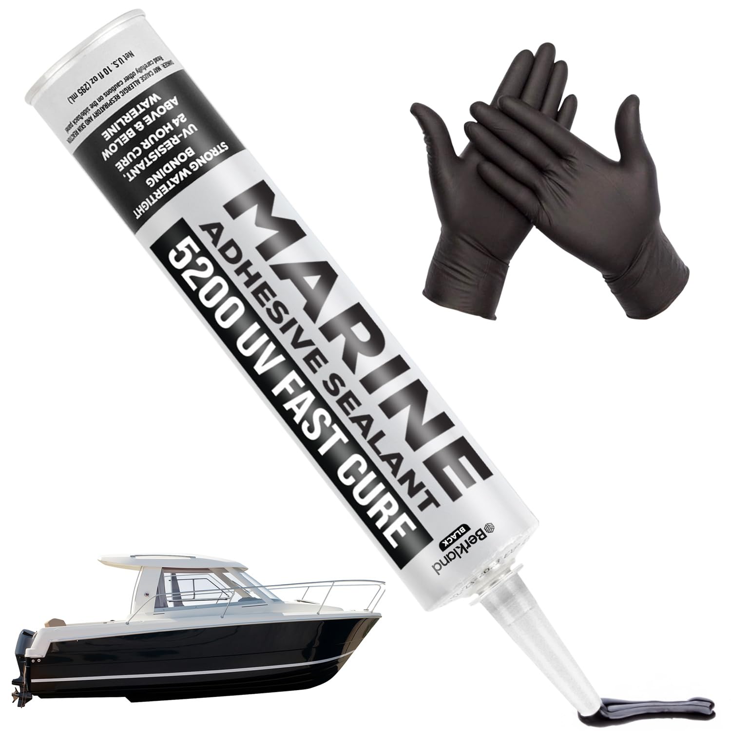 10 oz Marine Adhesive Sealant 5200 Fast Cure (Black) - Permanent, Watertight Bonding and Sealing - UV Resistant, Above & Below Waterline - Compare to