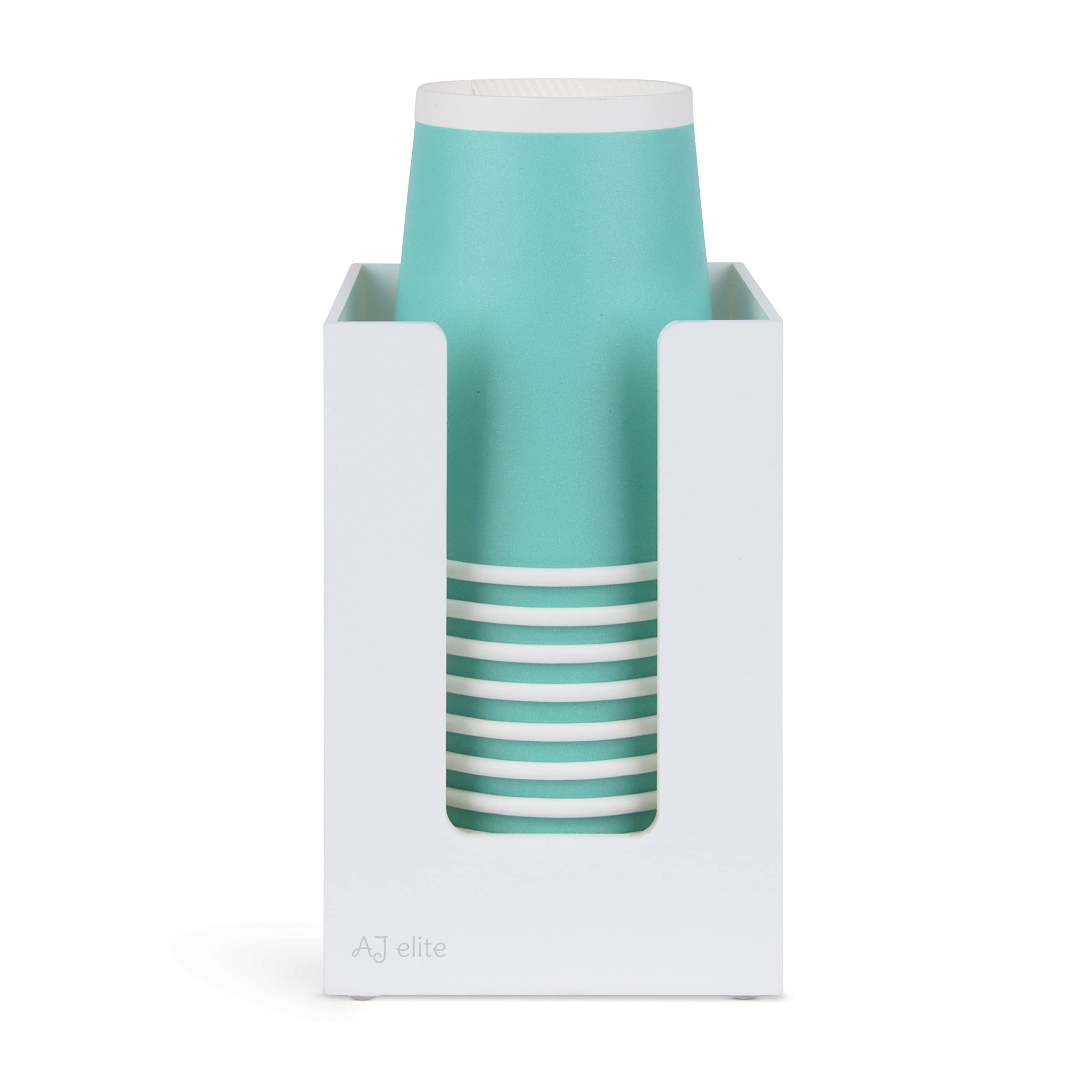 Bathroom Cup Dispenser - Small Disposable Paper Cup Holder for 4oz – 8oz Paper and Plastic Rinsing Cups - White Acrylic Dixie Cup Dispenser for Bathroom Vanity Countertops