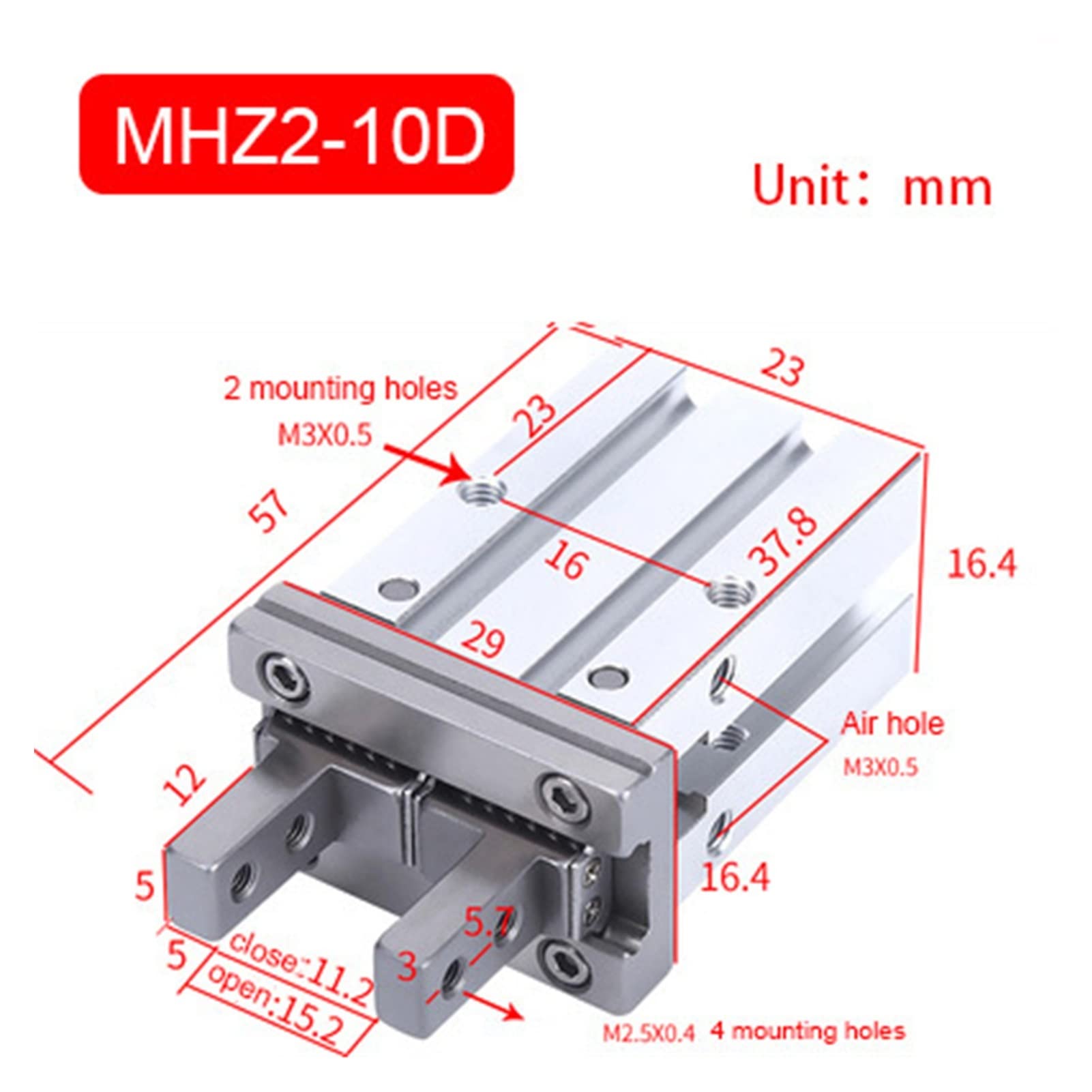 Pneumatyczny Siłownik MHZ2. Seria Podwójna działająca pneumatyczna Gripper MHZ2-10D 16D 20D 25D 32D 40D Cylinder do palec zacisków aluminiowych(MHZ2-40D)