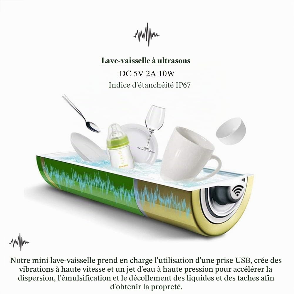 Mini lave-vaisselle, USB Lave-vaisselle à ultrasons Lave-vaisselle domestique Petit lave-vaisselle sans installation économise de l'espace Mini lave-vaisselle(vert)