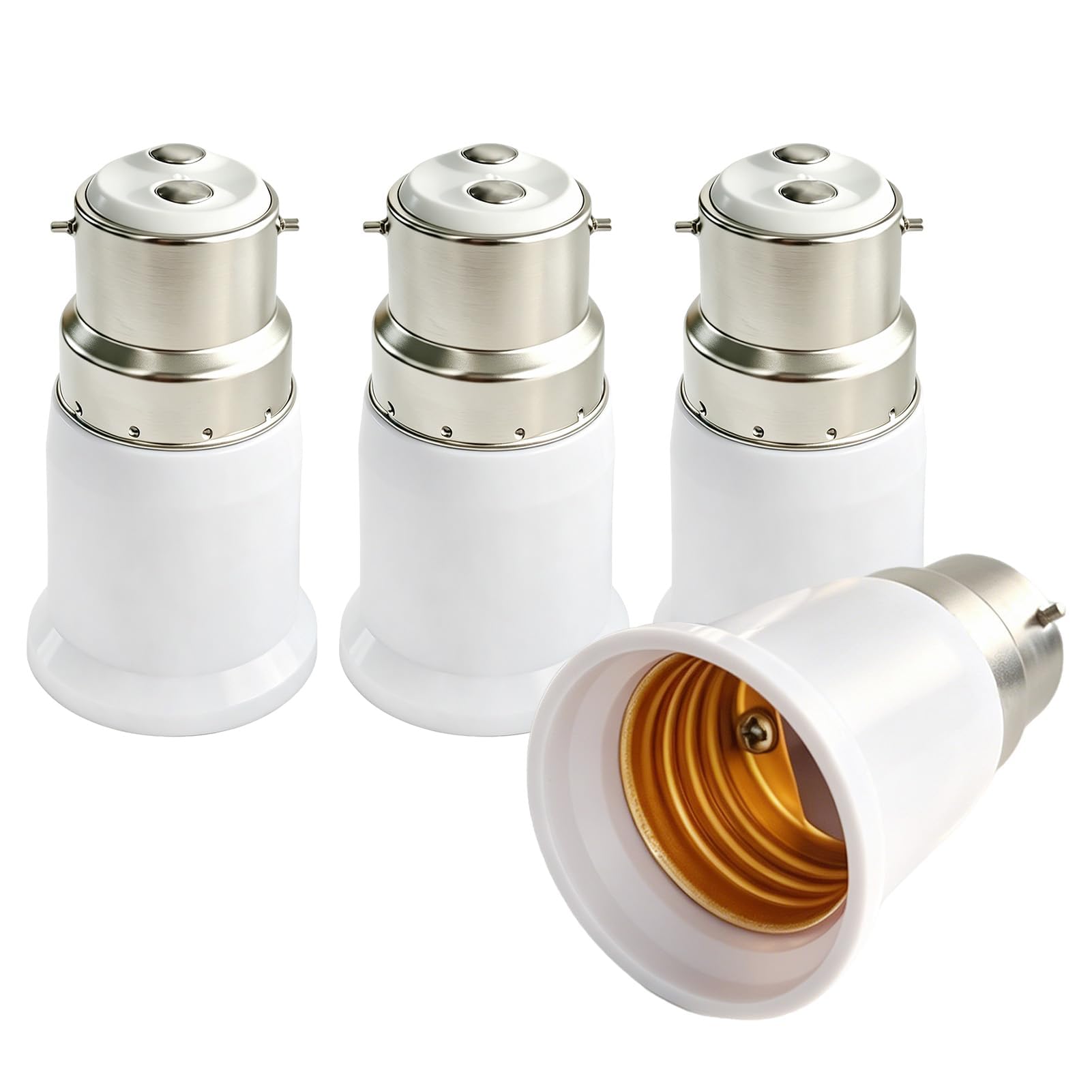 B22 to E27 Socket Converter 4Pcs Bayonet to Screw Bulb Adaptor Light Bulb Adapter Ceiling Fan Light Fitting Adaptor BC to ES Lamp Base Converter B22 to E27 Adapter for Incandescent CFL LED Bulbs