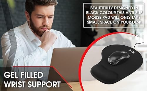 New Horrizon - Mouse Mat BLACK ANTI-SLIP COMFORT MOUSE PAD MAT WITH GEL FOAM REST WRIST SUPPORT FOR PC LAPTOP - Compatible with Laser and Optical Mice - Image 4