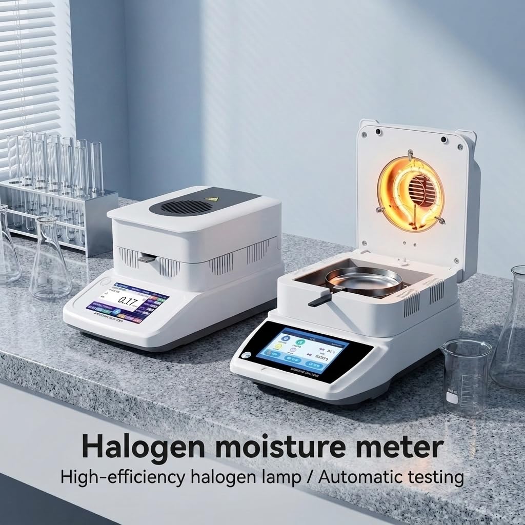 Halogen Moisture Meter,Touch Screen Grain Moisture Meter 120g/0.01% Accuracy,Backlit LCD Lab Moisture Meter for Wood, Grain, Food