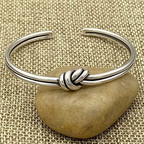 Handmade Sterling Silver Knot Cuff Bracelet, Minimalist Rustic Simple Tied Silver Wires, Adjustable 6 1/2 inches Cuff, Gift for Her4