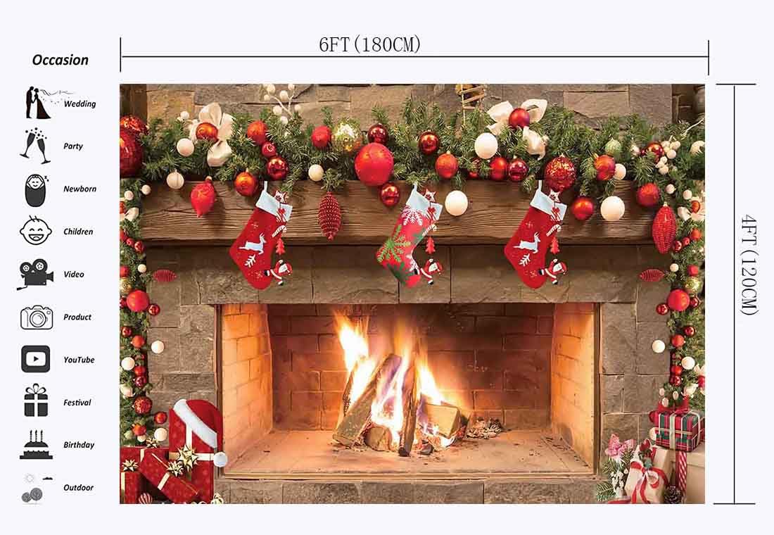 Haosphoto Christmas Backdrop for Photography 6X4FT Fireplace Backdrops Santa Claus Stocking Winter Wonderland Xmas Background for Merry Christmas and Happy New Year Photo Studio Props Vinyl HS915 - Image 4