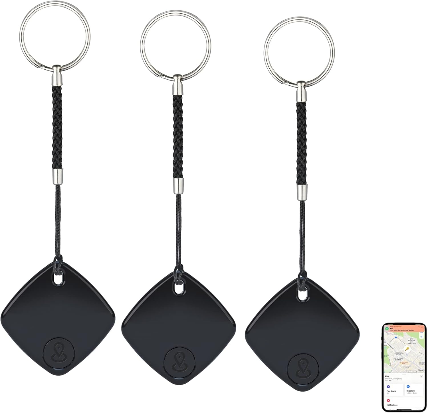 Key Finder, Bluetooth Tracker Locator, Works with Apple Find My(iOS Only), Smart tag Item Finder with Key Chain, Smart Item Locator for Keys, Bags, Luggage, Pet, Battery Included (3Pack-Black)