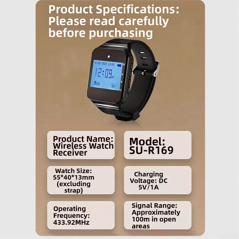 Sistema de localización inalámbrica, 1 a 5 Reloj de pulsera Llamador Receptor móvil impermeable para té Restaurante Cafe Reloj Buscapersonas Sistema de llamada (negro)