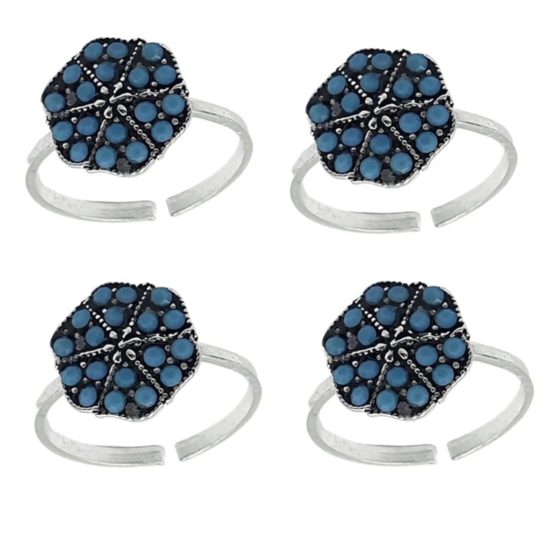sahiba gems Beautiful, Comfortable And Trendy Silver Toe Ring | Blue Stones Design | Made Of Silver | 4 Pieces Set | Latest Collection-picture-48