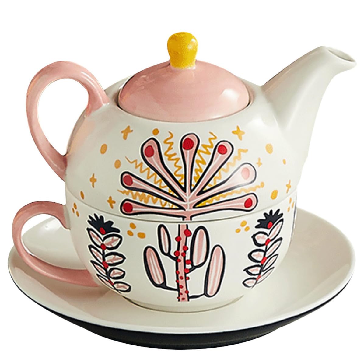 Artibetter Ensemble Service à Thé en Céramique Rose Théière et Tasse, Design Élégant et Confortable, pour Toutes Occasions et Visite de Pendaison de Crémaillère