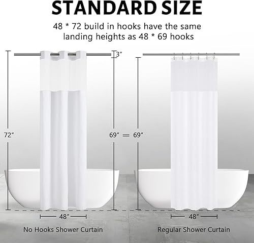 Miniatura 141 de Furlinic Cortina de ducha extra larga con tejido de gofre sin gancho con forro a presión, cortinas de baño de tela texturizada resistente