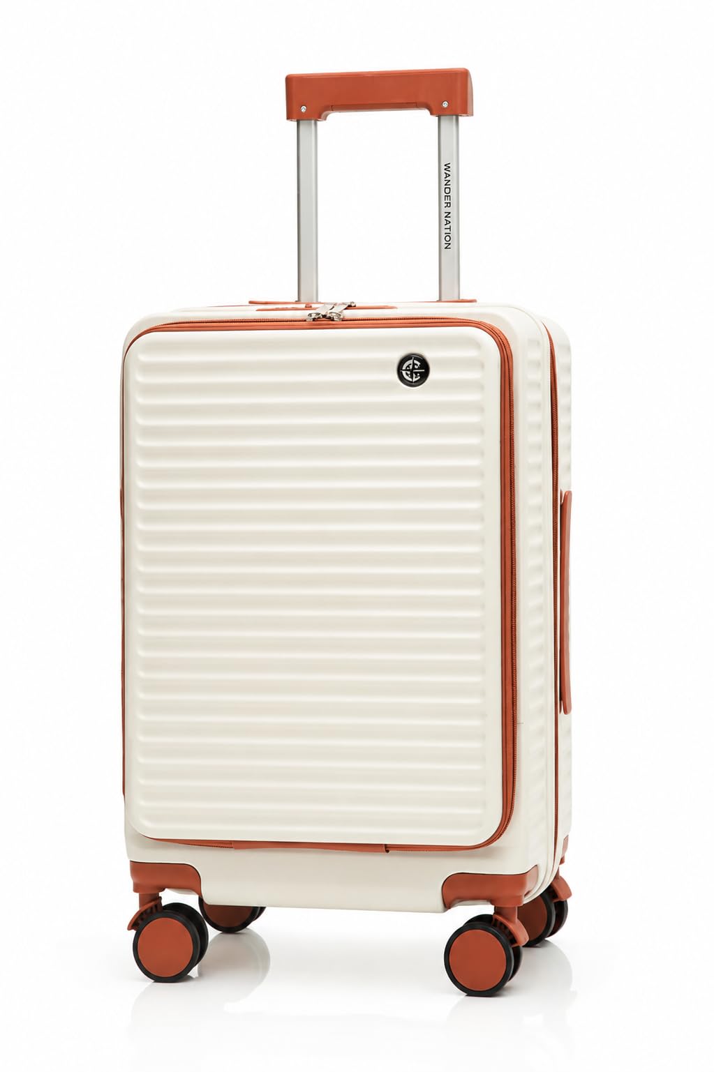 Atlas 20" Expandable Cabin Trolley Bag – Hard Shell Polycarbonate Suitcase with Laptop Compartment, USB Charging Port, Cup Holder & 8 Silent Spinner Wheels (White+Brown)-image-22