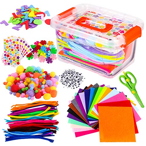 Arts and Crafts Supplies for Kids Assorted DIY Art Craft Kit for Toddlers Pipe Cleaners Pom Poms Googly Eyes Toys All in One Box Children Art Case Set for School Preschool Crafting Activities Aged 4+