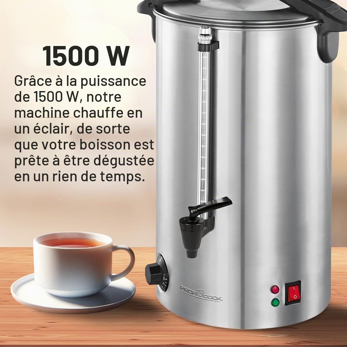ProfiCook® Distributeur de boissons chaudes | Chauffage | Maintien au chaud | Vin chaud, café, thé, punch ou soupes | Boîtier en acier inoxydable de haute qualité | 7 litres | PC-HGA 1196 | argent