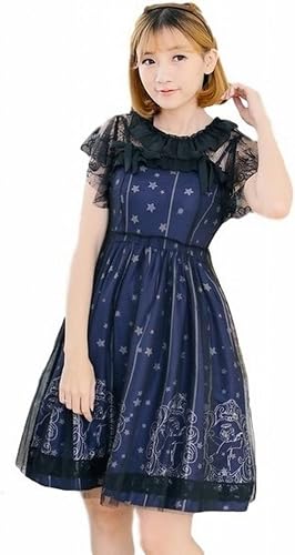 Amazon Poj レディース ロリータ ワンピース ドレス レース 星空模様 ネイビー 紺色 サイズ S M L L コスプレ 仮装 通販