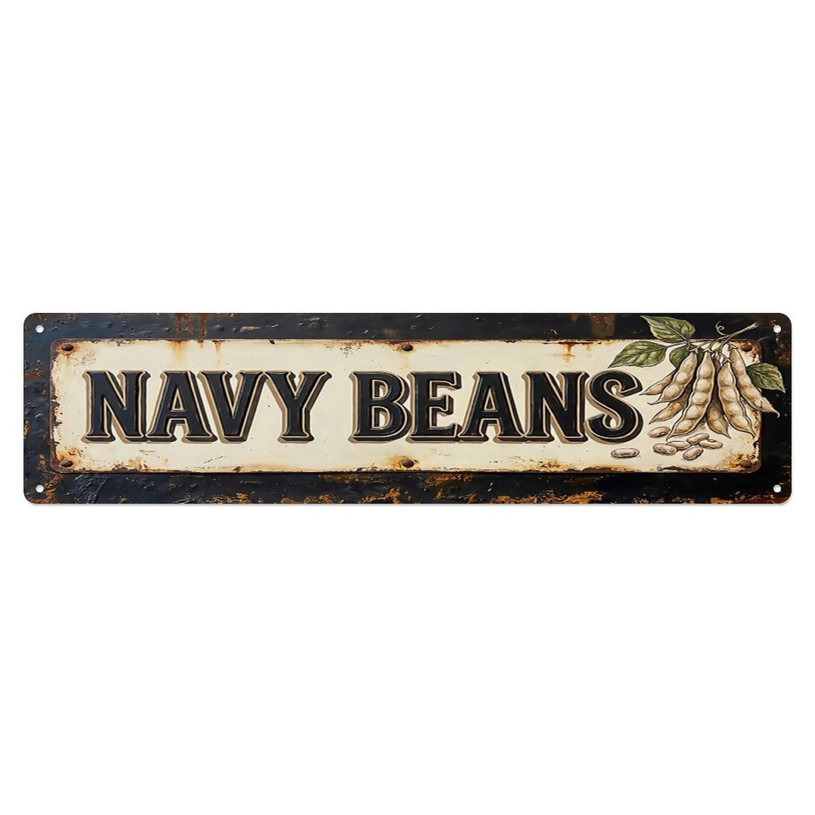 Vintage Navy Beans White Farmhouse Metal Tin Sign