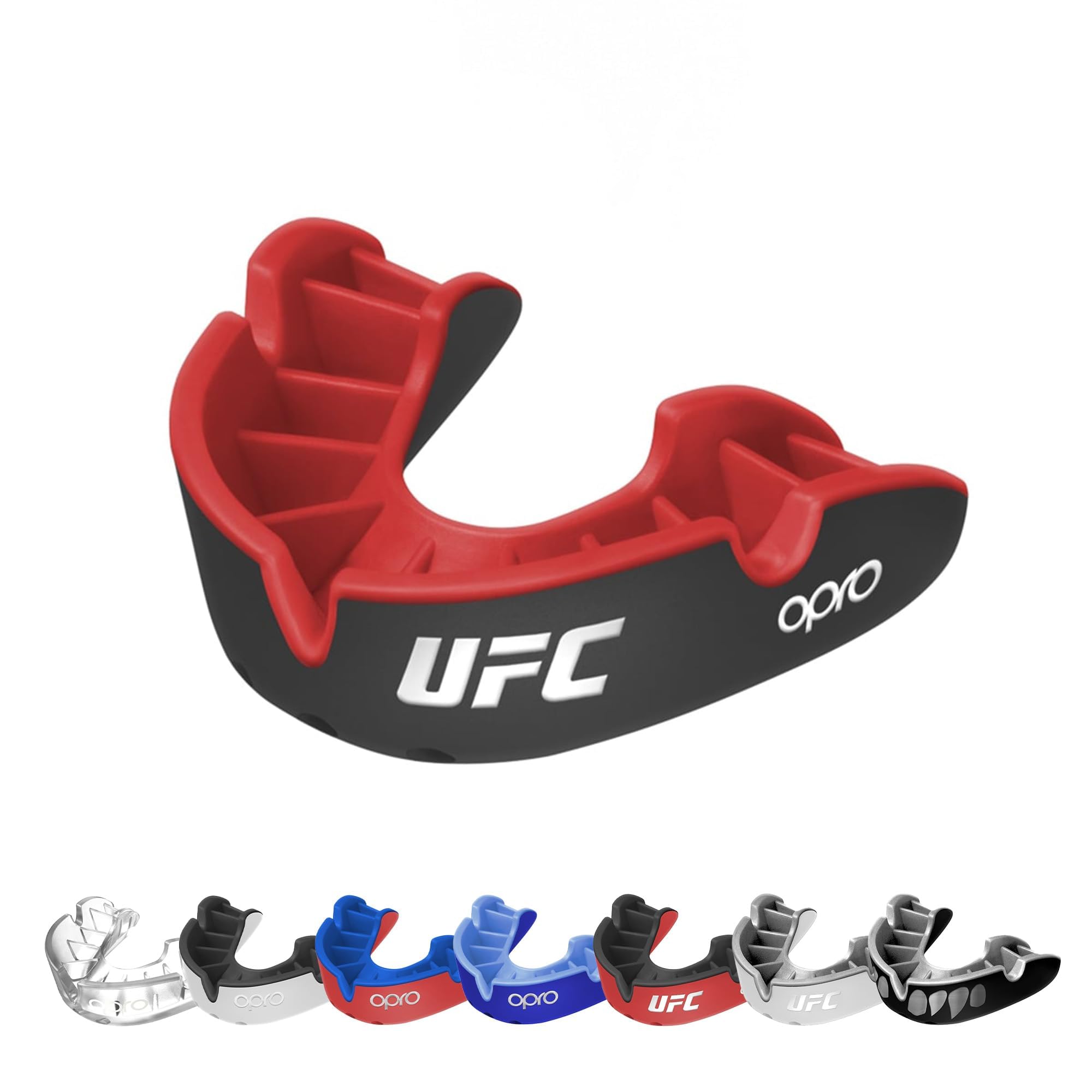 OPRO New Silver Level UFC Adult and Youth Sports Mouthguard with Case, Gum Shield Featuring Revolutionary Fitting Technology for UFC, MMA, Boxing, BJJ and Other Combat Sports (Black, Adult) Silver Black/Red Adult (10+) Silver UFC Mouthguard