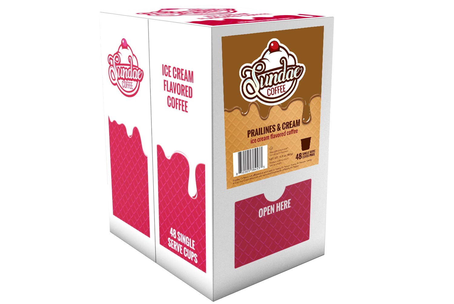 Sundae Kaffeepads mit Eiscreme-Geschmack, kompatibel mit Keurig K-Cup, 48 Stück, Pralinen und Sahne
