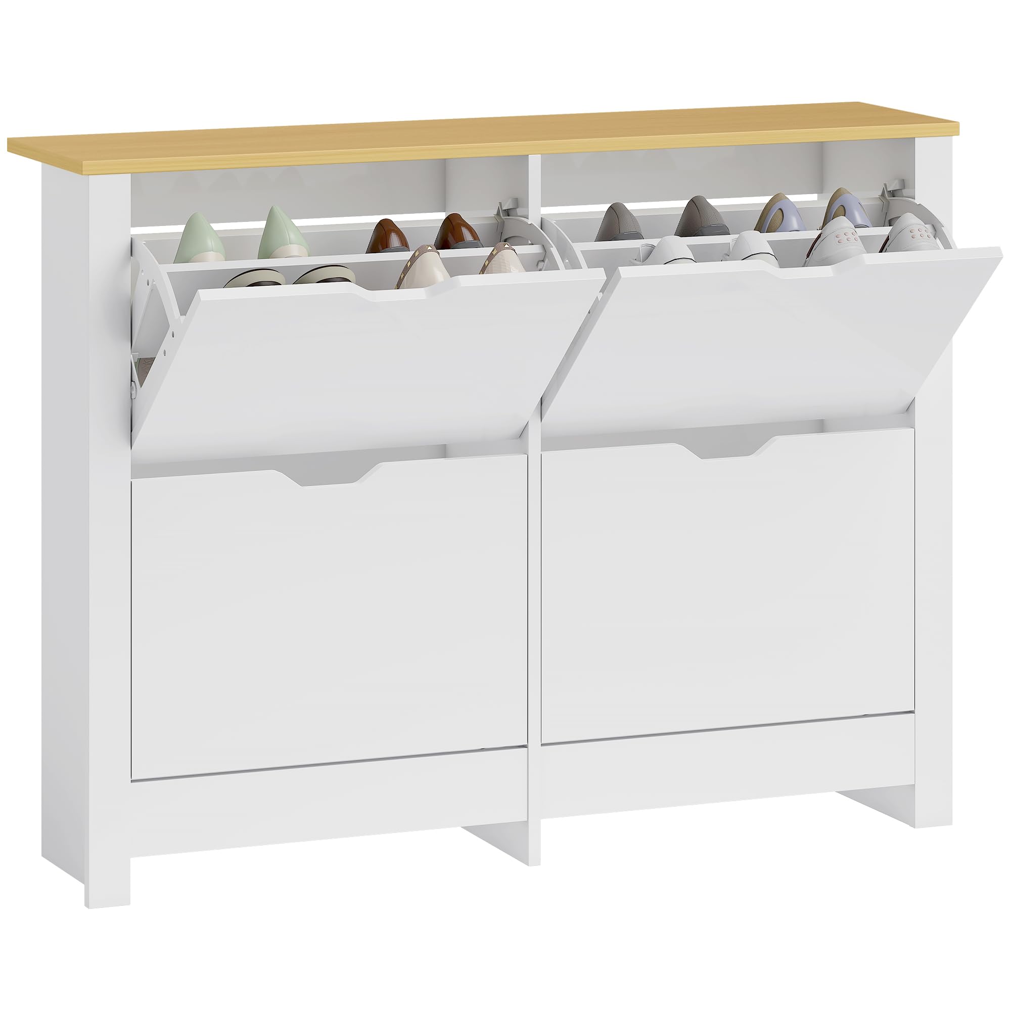 HOMCOM Meuble à Chaussures 4 Tiroirs 105 x 26 x 80 cm Blanc Naturel | Armoire à Chaussures Étroite 16 Paires, Étagères Réglables, Style Moderne, pour Couloir, Entrée,