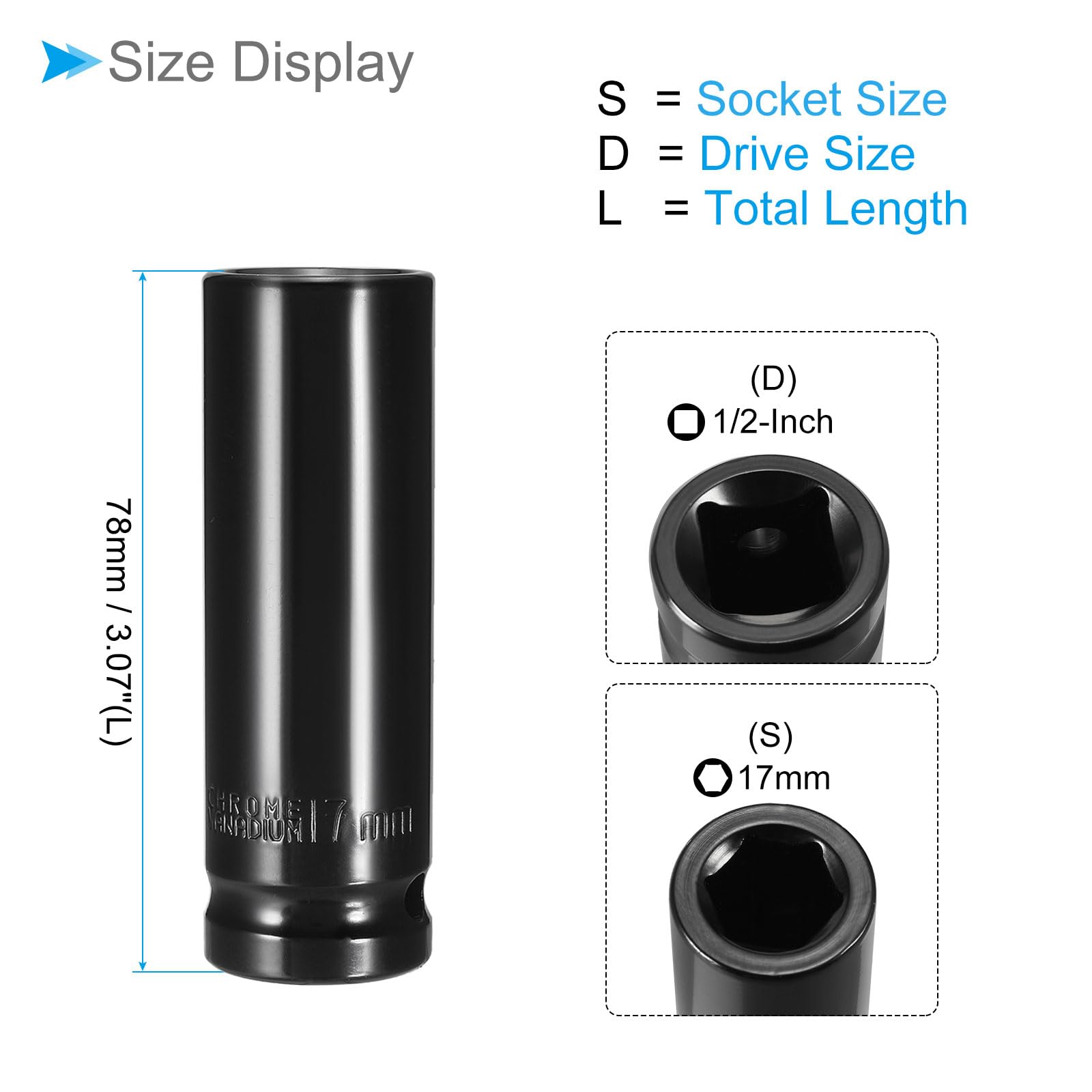CoCud 6-Point Deep Impact Socket, 1/2-Inch Drive 17mm Socket, CR-V Spindle Axle Nut Impact Socket - Image 2