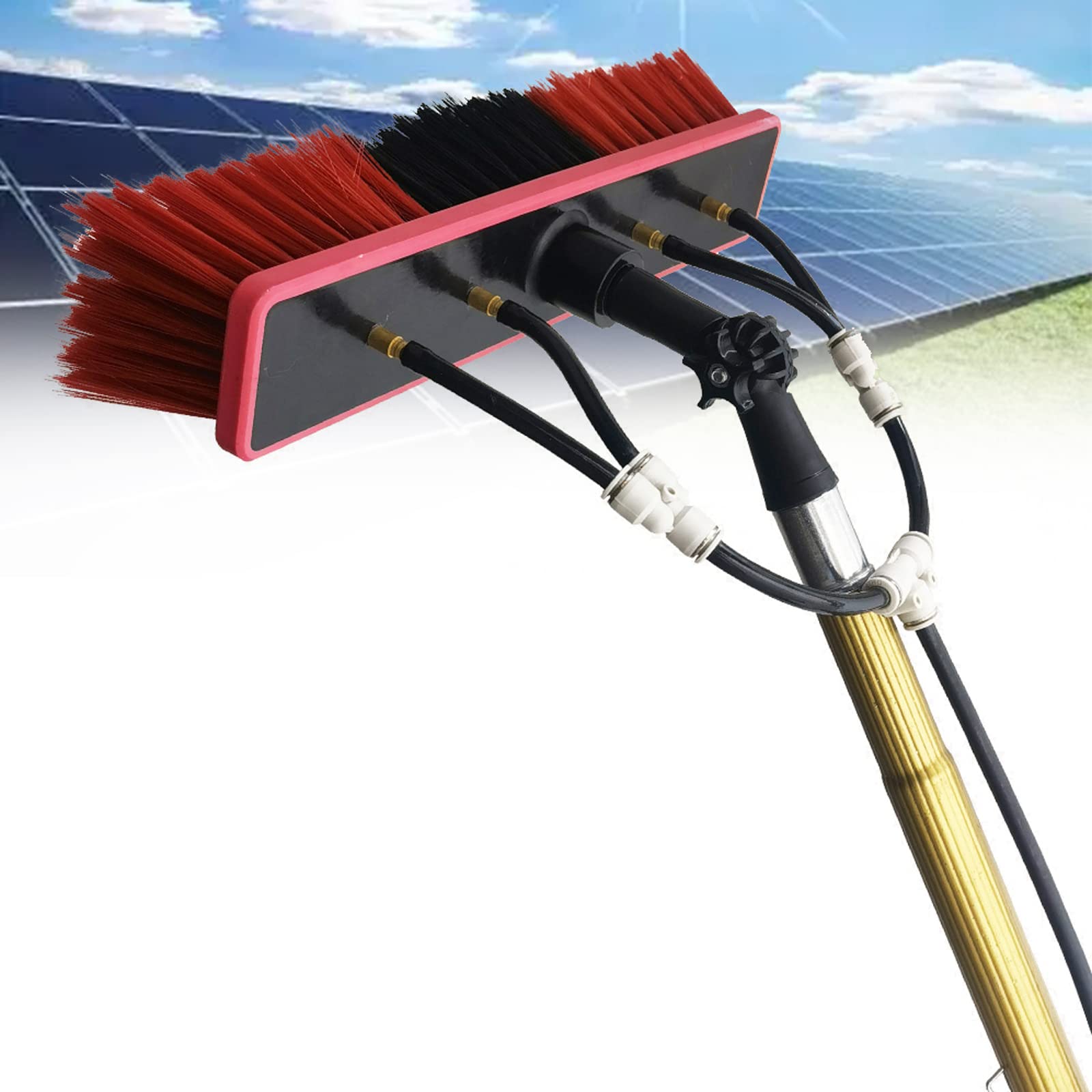 WXPGFEQ Outdoor Window Cleaning Pole, Water Fed Pole Kit with Hose Spray Brush Solar Panel Cleaning Equipment for Cleaner Outdoor Window-24Ft/12Ft