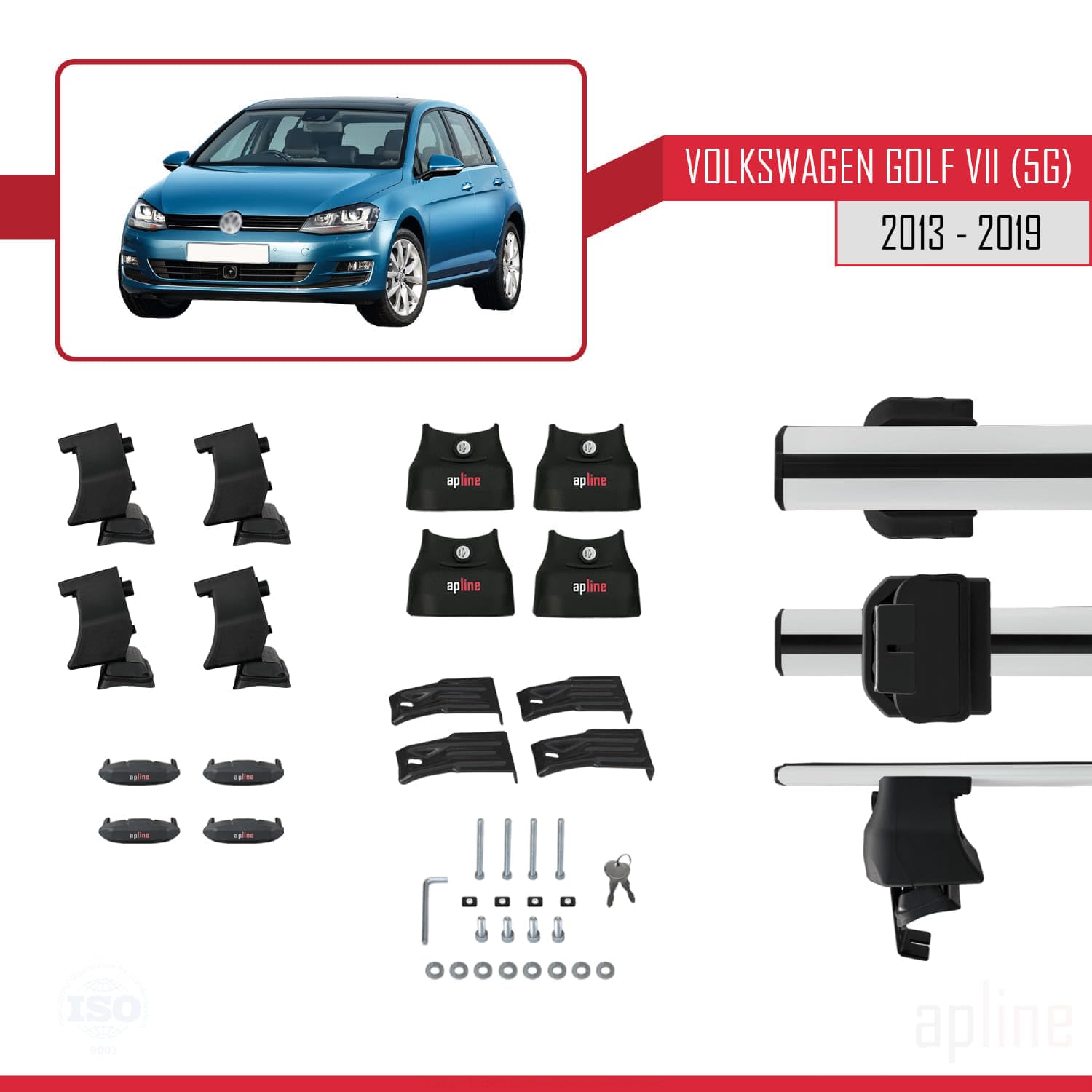 Compatible con Volkswagen Golf 7 (5G) 2013-2019 Ace-4 Barras de Techo Auto Portaequipajes Barras Transversales Gris Aluminio 2 Barras