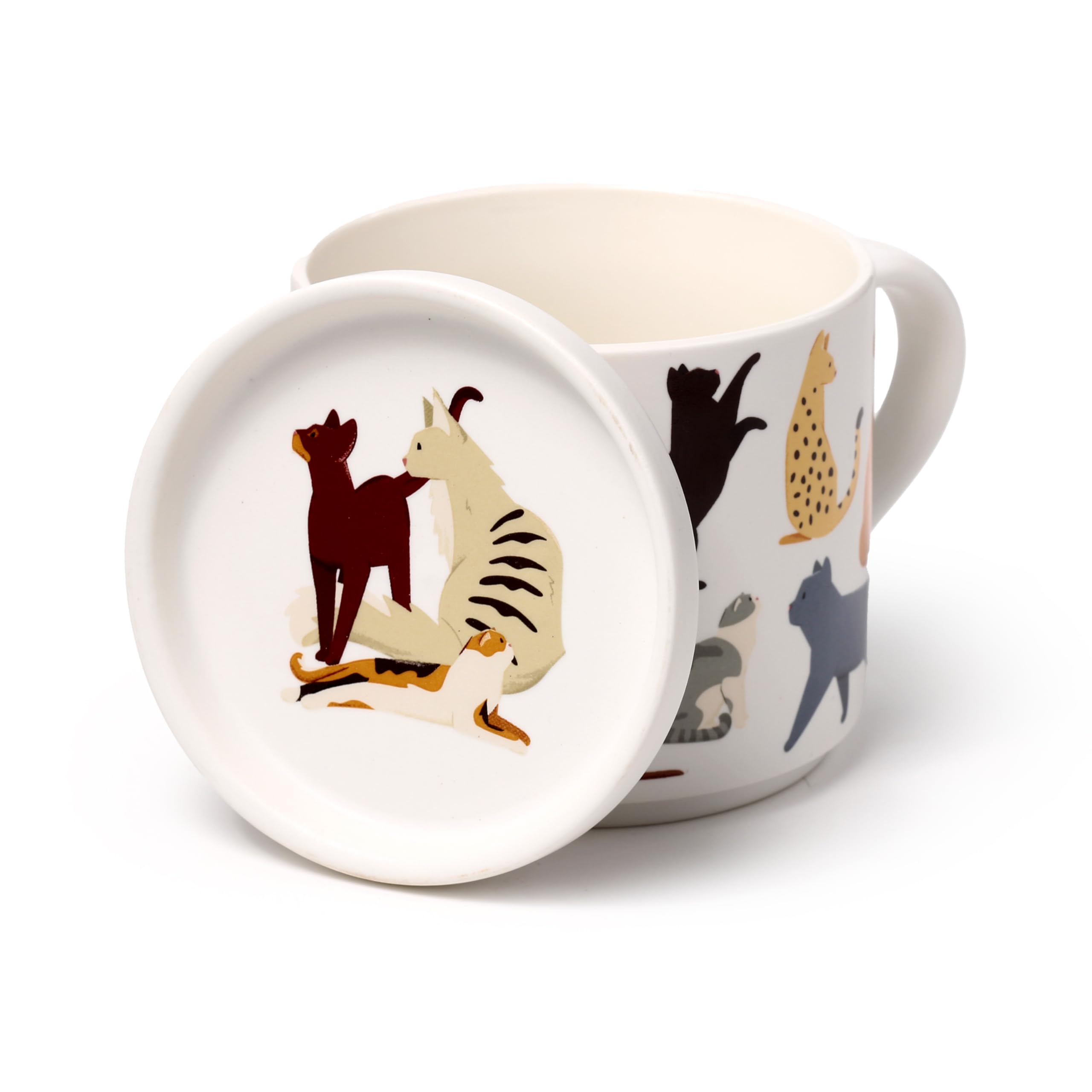 Puckator Feline Fine Cats (New) Porcelain Mug & Coaster Lid Set - Funny Home Accessories - Cute Gifts for Girlfriend Large Mugs for Men Women Hot Drinks Cute Cups Presents Secret Santa Gift Cup Set