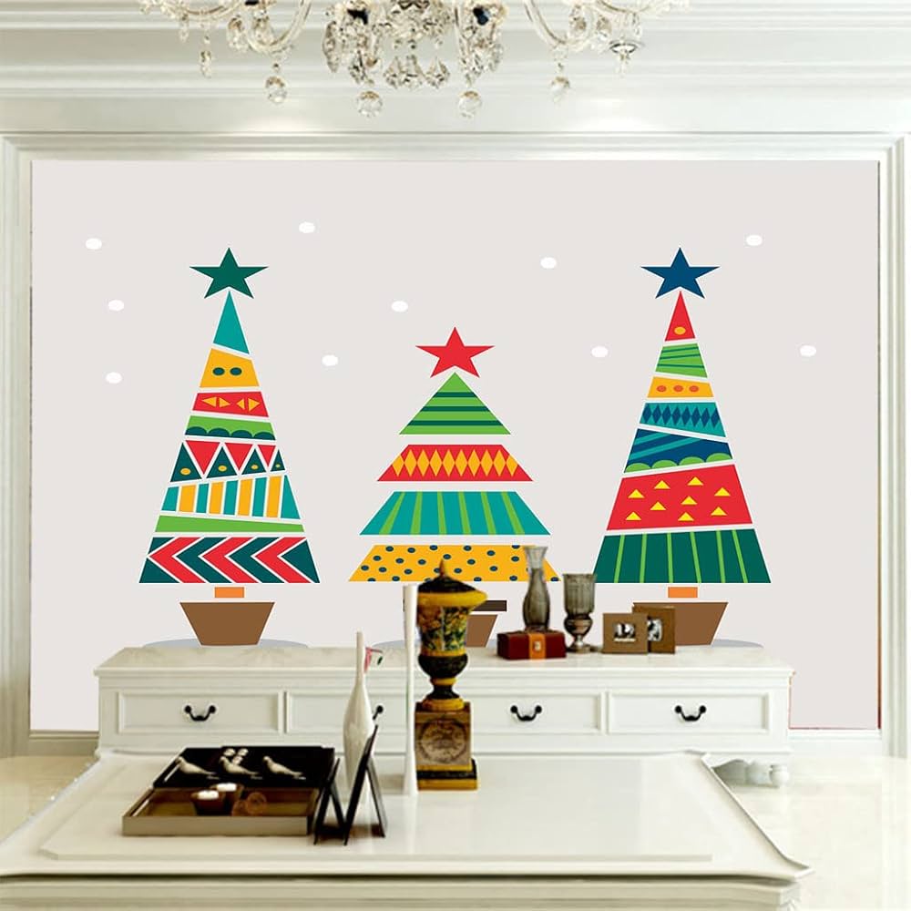 Amazon | 3D写真の壁紙 カラフルなクリスマスツリー サイズ:200