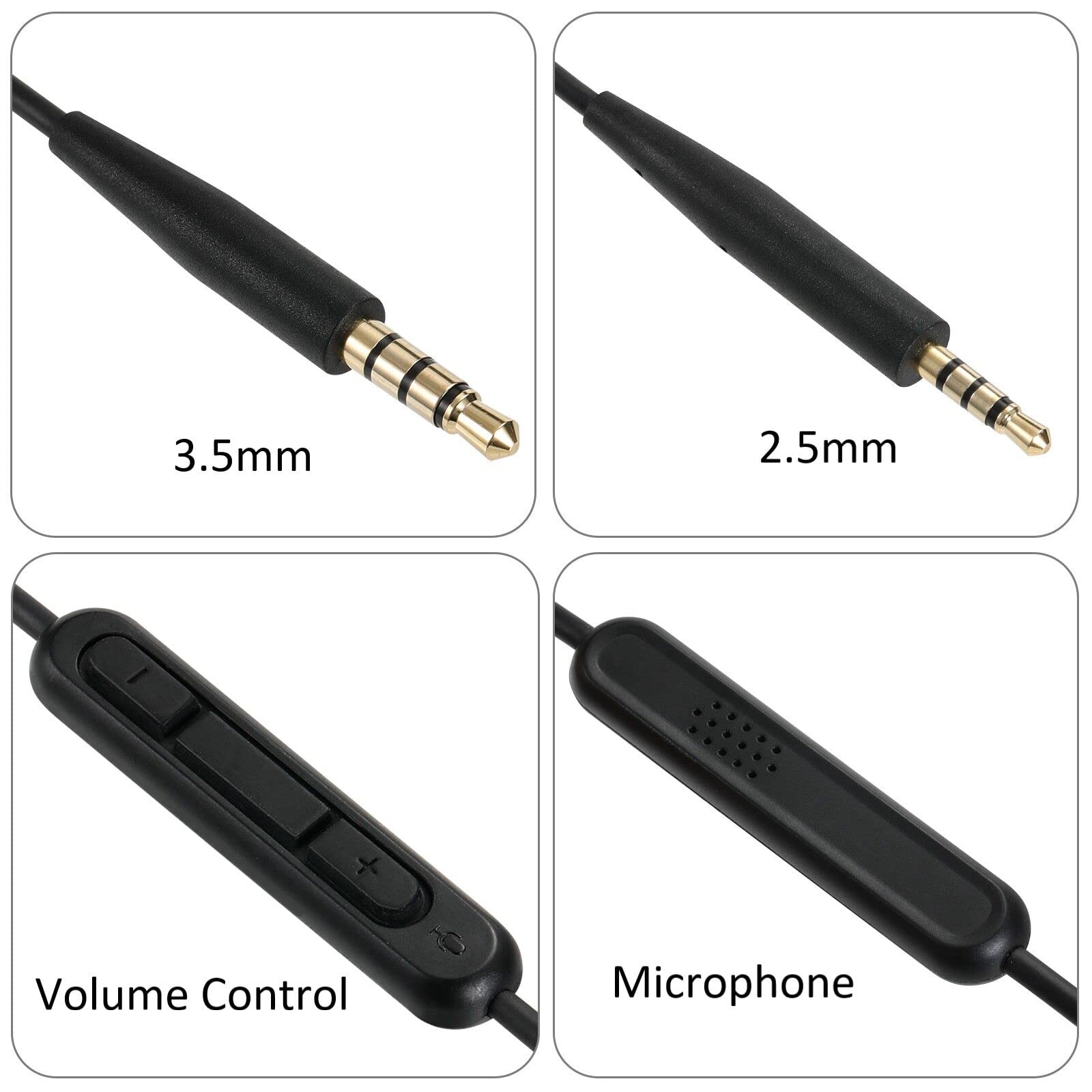 EARLA TEC Replacement Audio Cable Cord, Aux Wire 3.5mm to 2.5mm for Bose 700 QuietComfort QC45 QC35II QC35 QC25 OE2 Soundtrue Headphones with in line Mic Volume Control