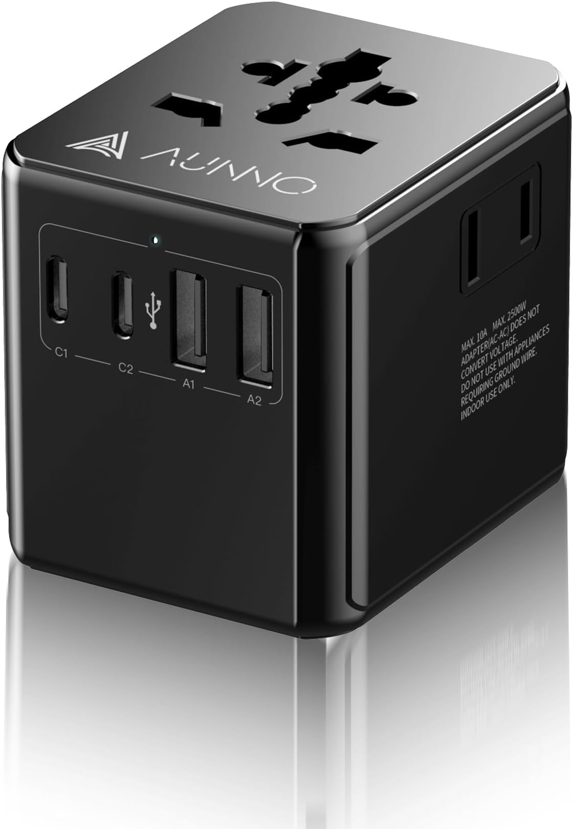 – AUNNO Universal Travel Adapter, Travel Plug Adapter with 2 USB C and 2 USB Ports, with Extra Two USA 2Pin Sockets, UK to European Power Universal Plug Adaptor for EU USA Australia