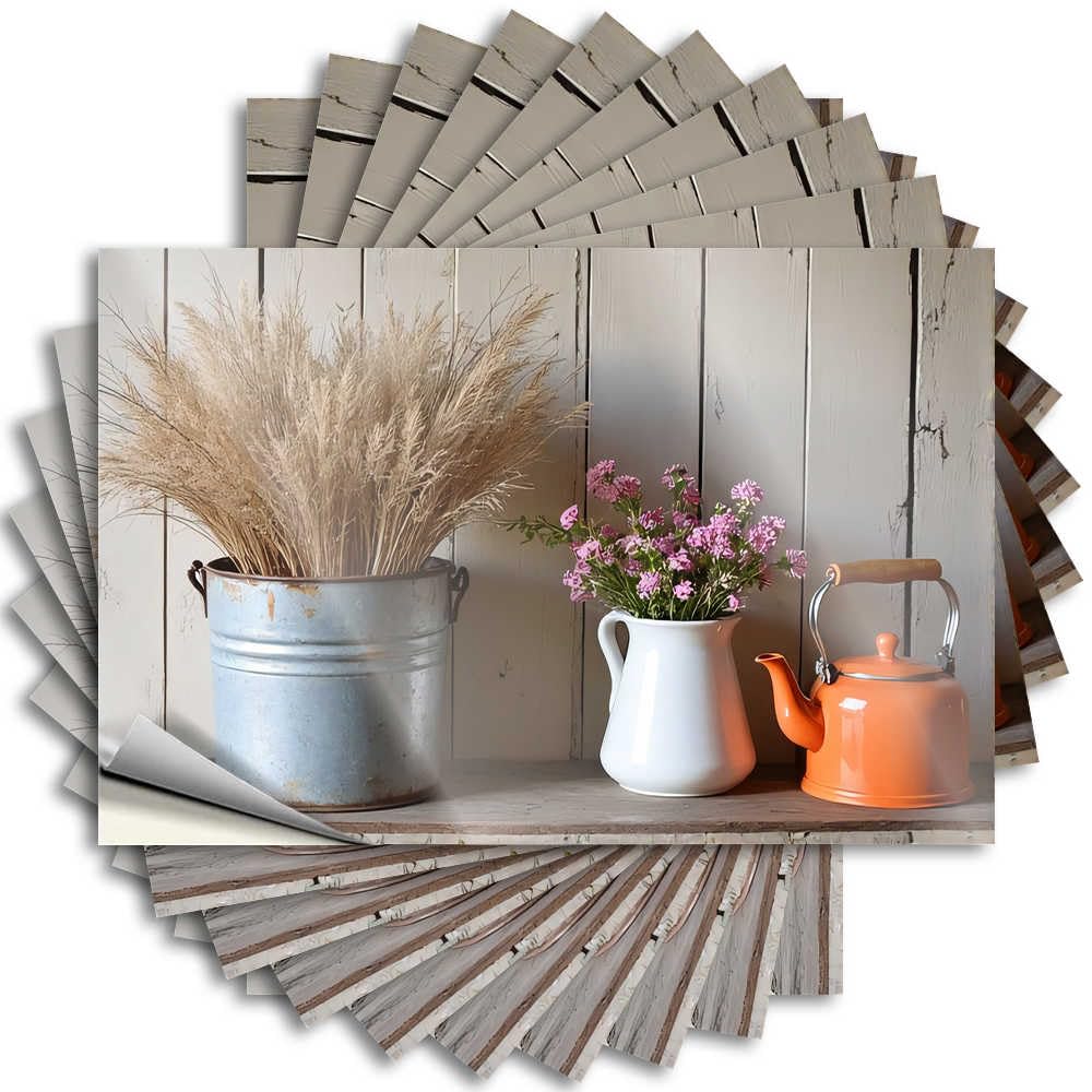 Tattoos Sports Easy Apply | Farmhouse Decor: Dried Wheat and Pink Flowers Autumn Cover Peel and Stick(8X12CM)
