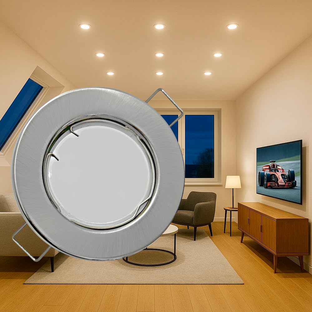 10er Set Flache Milchglas SMD LED Modul Einbauleuchten | Farbe Edelstahl gebürstet | 5W | 230V | Starr | 4000k | LED Spot für die Decke bei wenig Einbautiefe | Wohnzimmer | Küche | Schlafzimmer | Flur