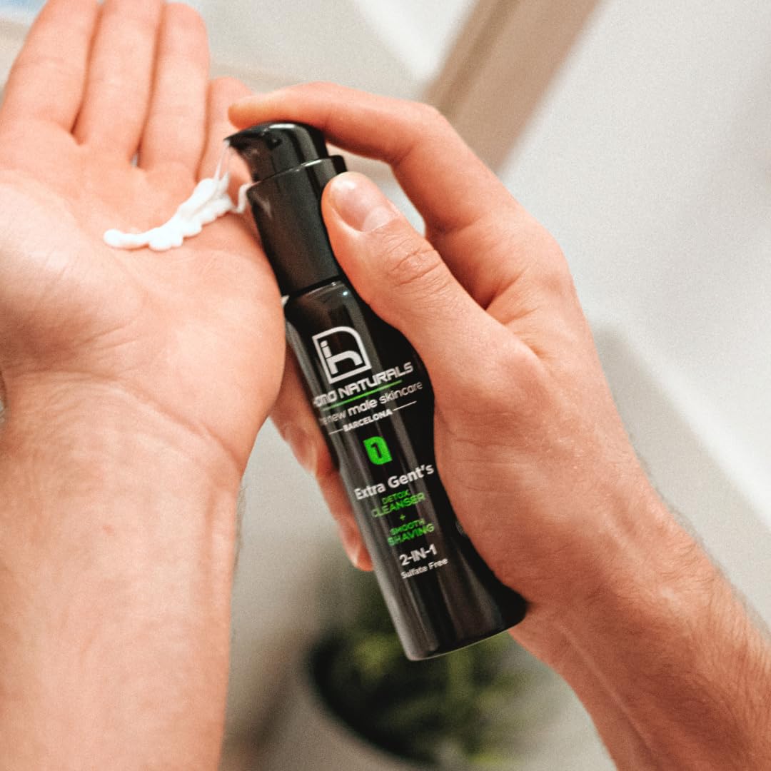 Homo Naturals Detergente Viso + Crema Antirughe - Set Regalo per Uomo - Kit Cura Viso - Cosmetici Maschile - Regali Uomo - Trattamento 100% Naturale e Bio