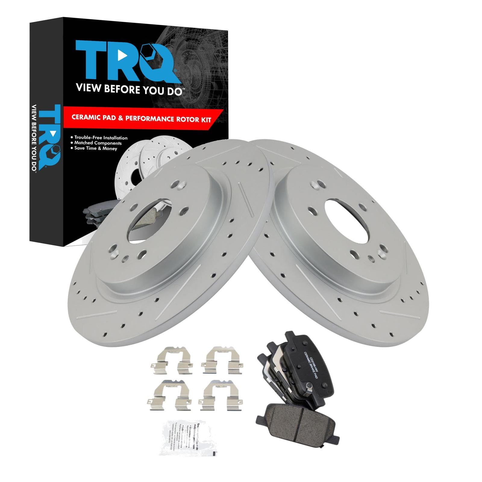TRQ Performance Rear Brake Pad and Rotor Kit Ceramic G-Coated Compatible with 2019-2024 Hyundai Palisade 2019-2020 Santa Fe 2020-2024 Kia Telluride