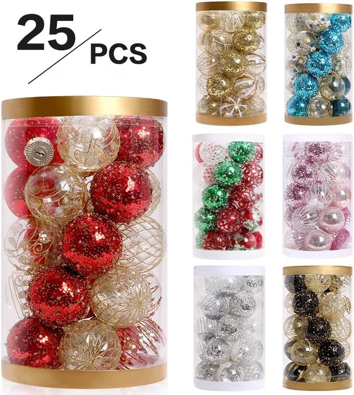 25 Piezas de Joyería de Bolas de Navidad,Juego de Joyas de Bolas de Navidad de 6 cm,Juego de Bolas de Navidad pintadas,Juego de Bolas de Joyas de Navidad (Rojo Verde y Blanco)
