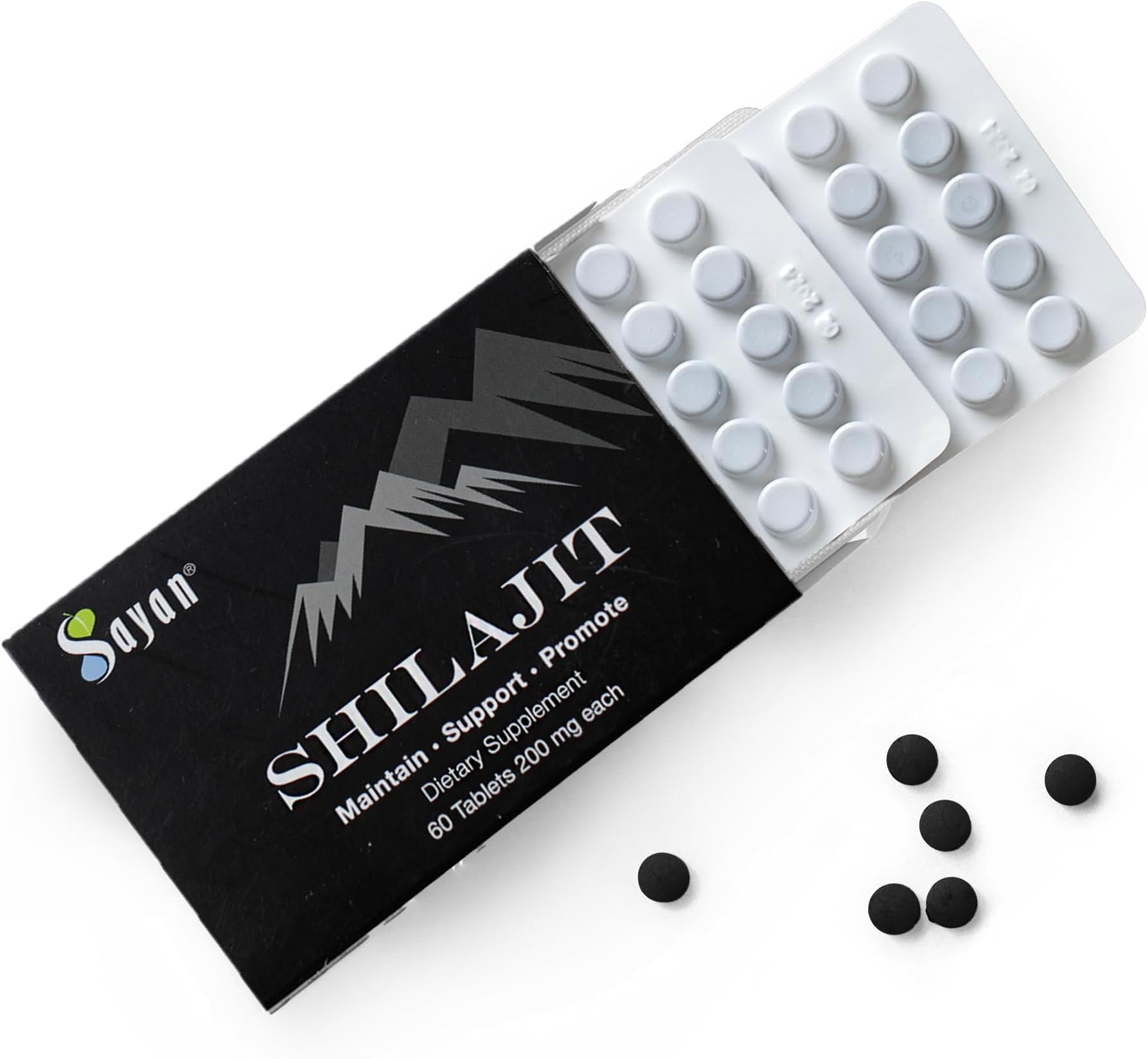 Sayan 100% Pure Shilajit Tablets,12,000mg High-Potency Supplement, More Effective Than Resin & Capsules, 85+ Trace Minerals Sourced from 10,000ft Lab-Tested for Purity. 60 Tablets - 1-2 Month Supply