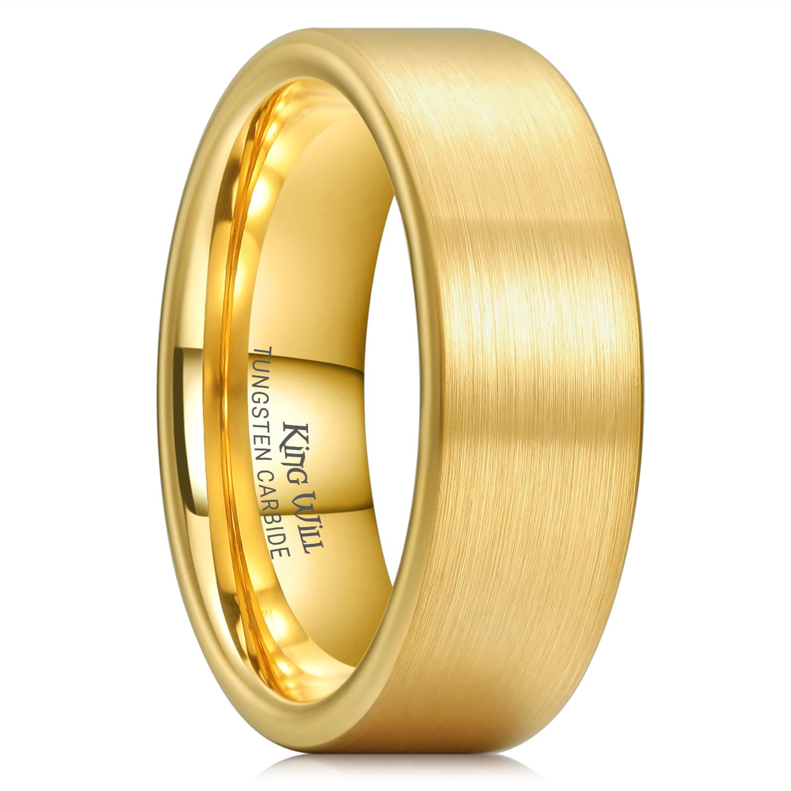 King Will Tungsten Carbide Wedding Band for Men Women-4/6/8mm Width 14K Gold Plated Tungsten Wedding Ring Matte Brushed & High Polished Style Comfort