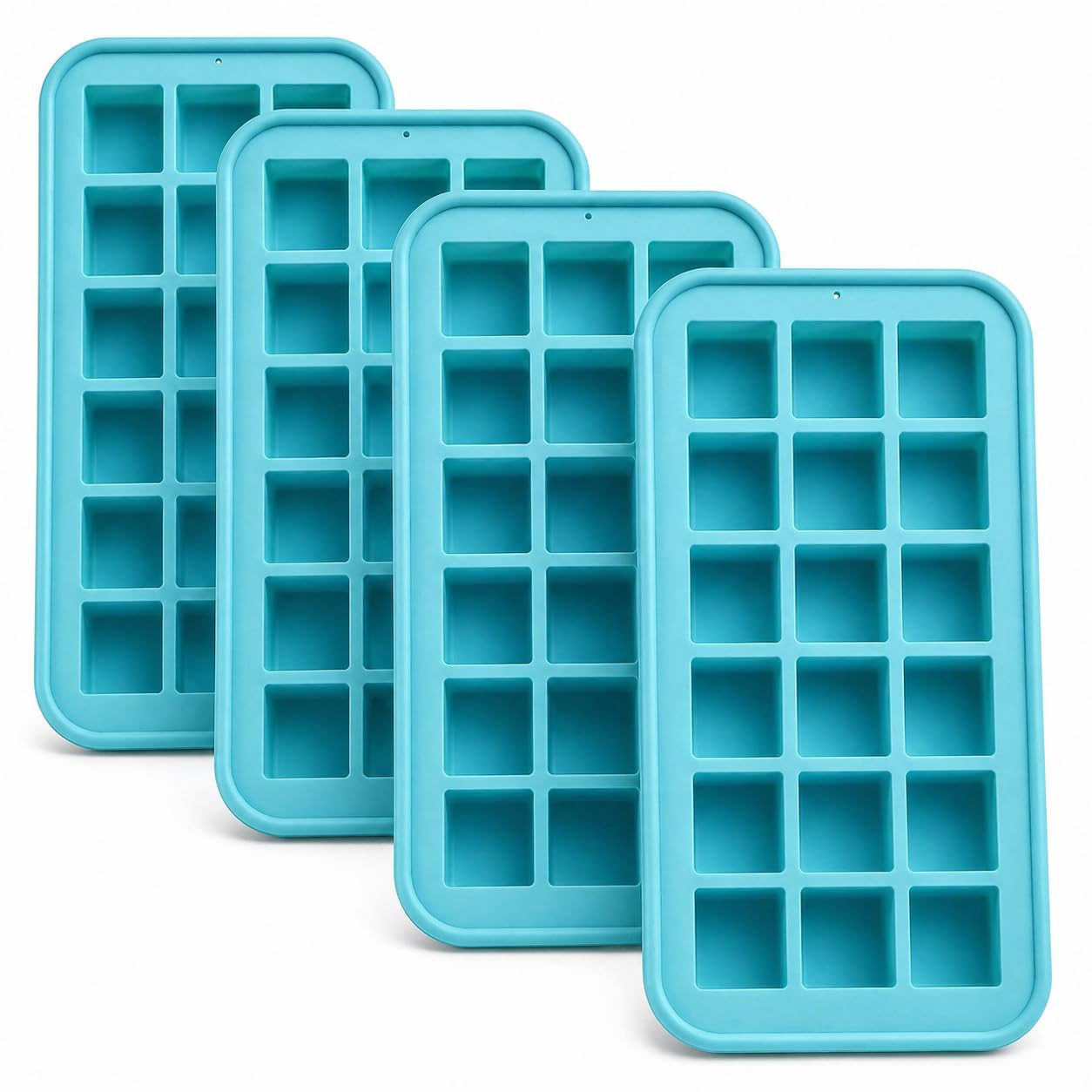 CRYSTAL25 4 x Teal Blue Silicone Ice Cube Tray – Large Ice Mould for Freezer, Flexible Non Stick Ice Maker, Easy Release Ice Cubes, Food Grade Tray for Drinks, Juice, Coffee & Cocktails