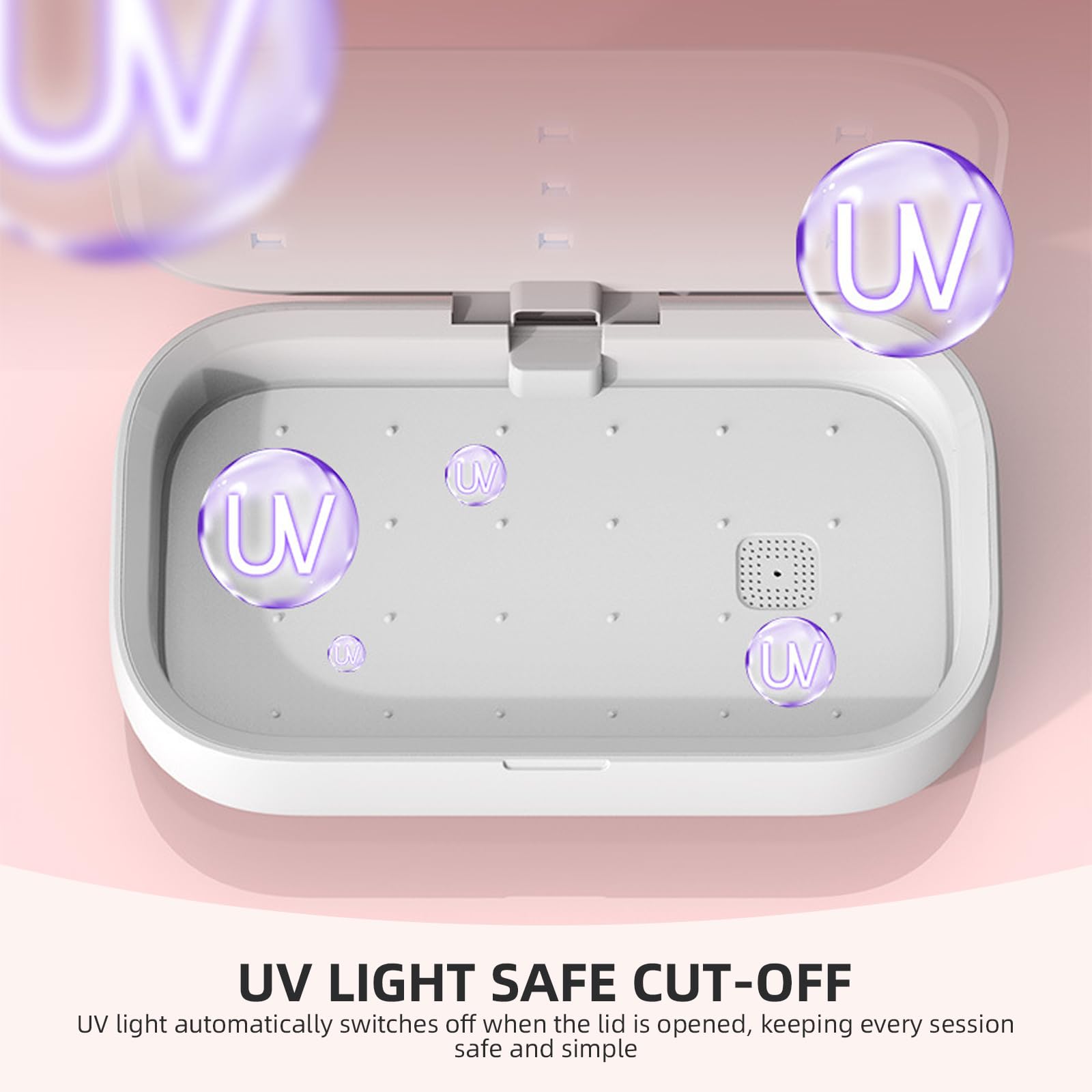 Caja de limpieza de teléfono con luz UV, limpiador UV portátil con ángulo de 360° sin muerto, para máscaras de teléfono, cepillos de dientes, joyas, brochas de maquillaje, gafas, llaves