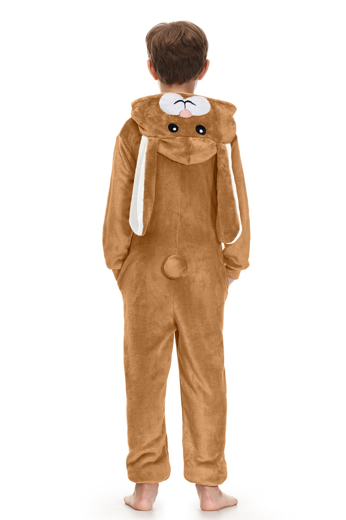 BesserBay Tuta intera unisex per bambini, con cappuccio, per Halloween, coniglietto peloso, 4-14 anni, Marrone | Tuta Coniglio, 8 anni