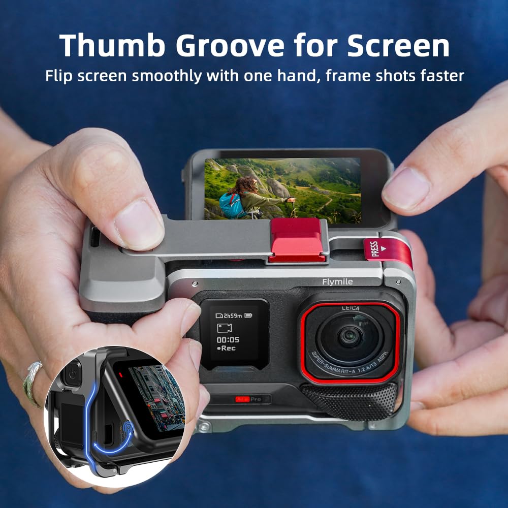 BRDRC Kit di Impugnatura per Insta360 Ace Pro 2 / Ace Pro (con Gabbia), Bundle Supporto Impugnatura con Attacco di Espansione con Pulsante di Scatto, Sgancio Rapido, Slitta Fredda per Accessori Insta