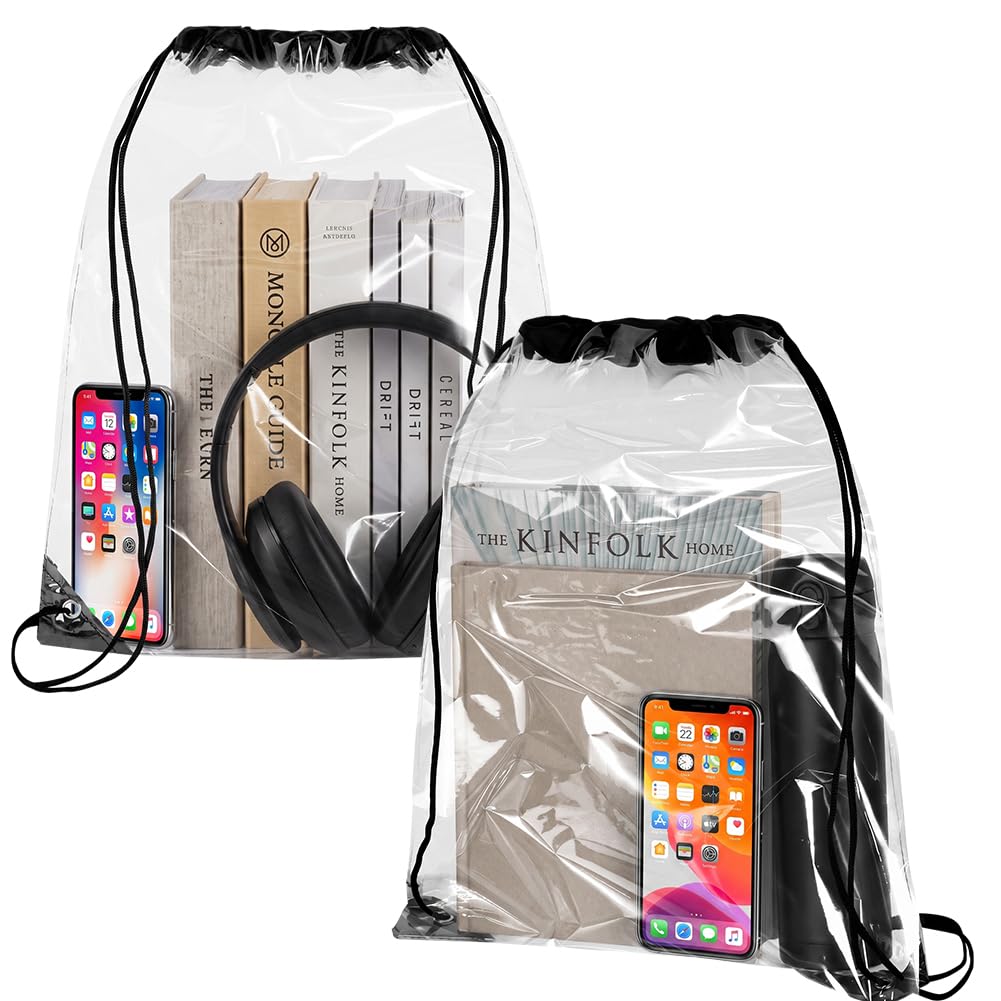 DiULi 2 Pcs Clear Drawstring Bags Backpack, Foldable Backpack (43 * 33cm)