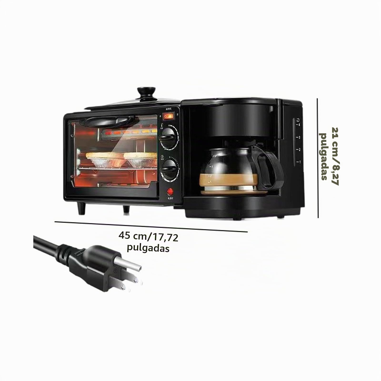 Máquina de Desayuno 3 en 1, Plancha Antiadherente, pequeños electrodomésticos de Cocina versátiles, Horno Tostador con cafetera for Huevos y Salchichas