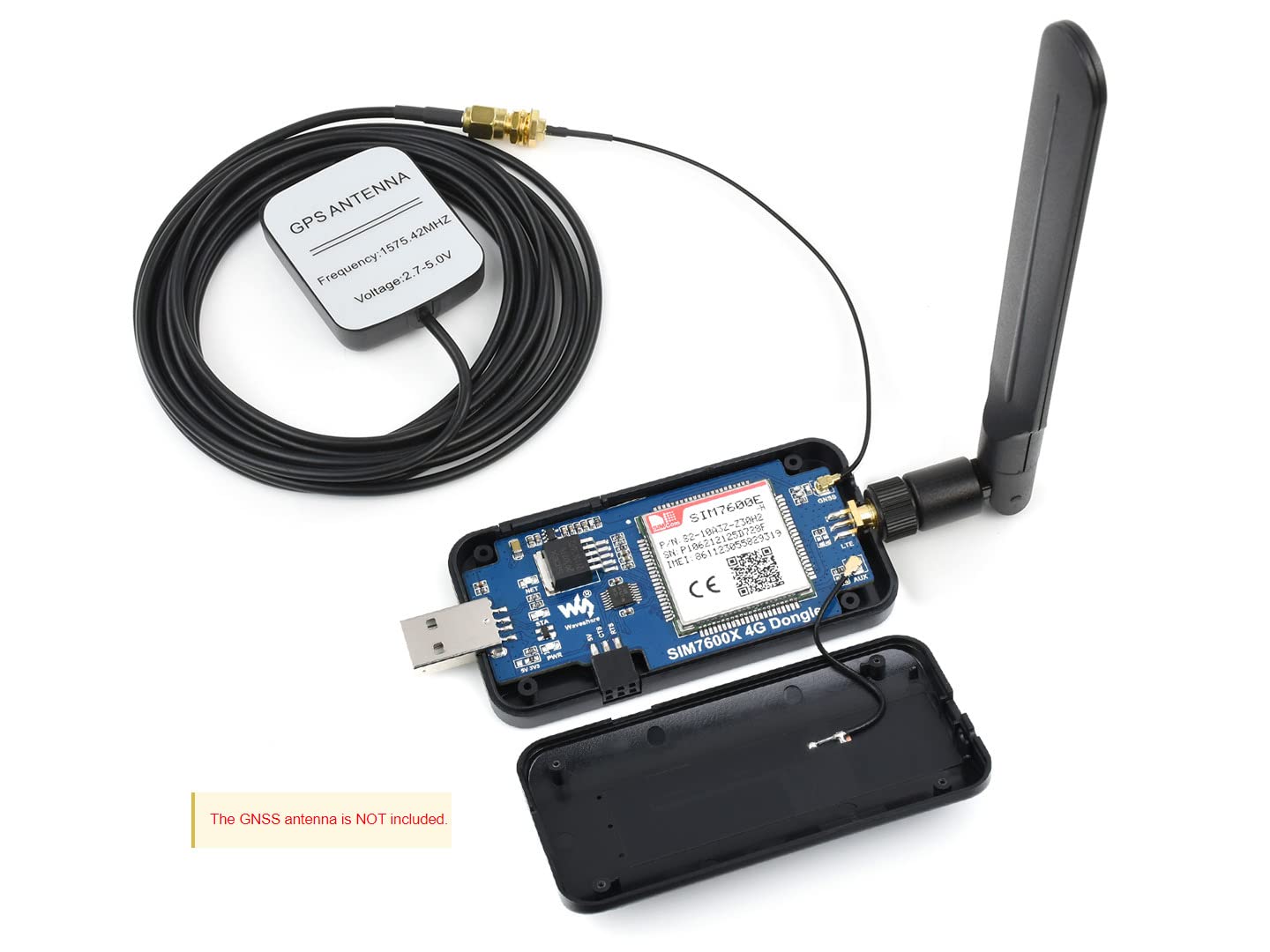 Waveshare SIM7600E-H 4G DONGLE with Antenna for Industrial Grade 4G Communication and GNSS Positioning Peripheral