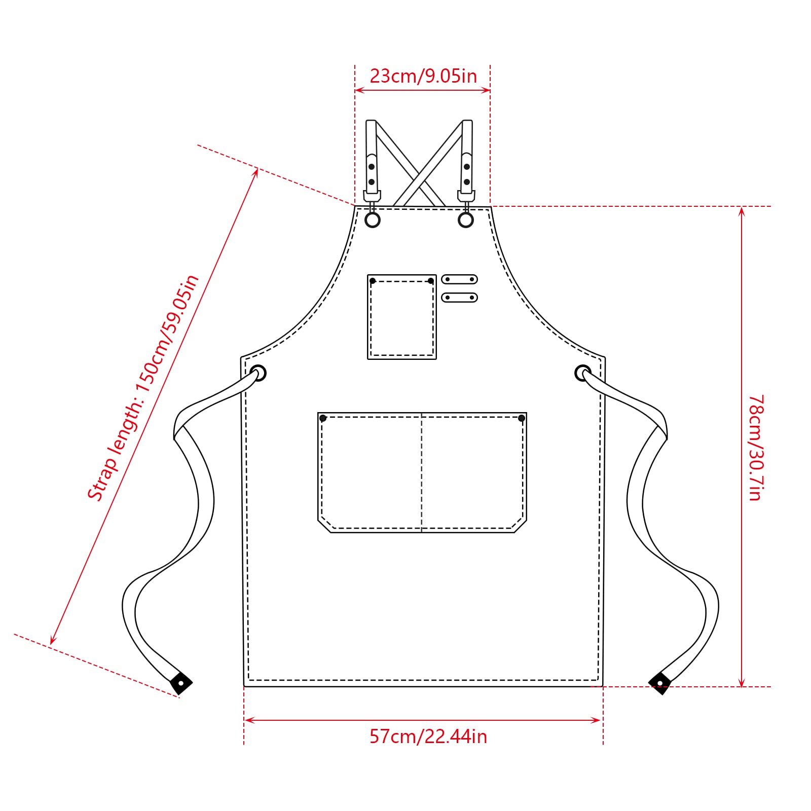 Grembiule da Lavoro, Grembiule Donna/Uomo Durevole di Tela con 3 Tasche per Falegname Tatuatore Fabbro Pittore Barista, Design a Tracolla, Adatto per Casa Lavoro Campeggio all'Aperto - Nero