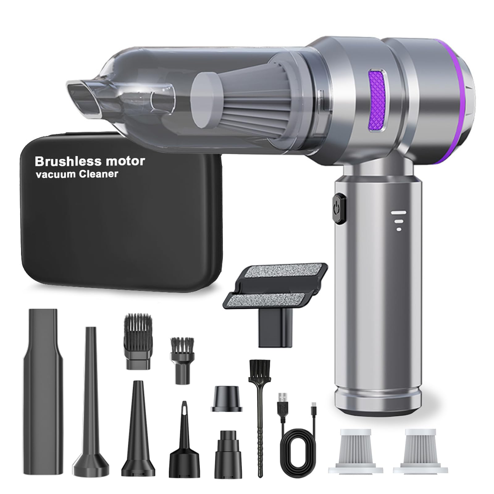 Car Vacuum Cleaner,22000PA High Power Mini Vacuum Cleaner,Rechargeable Handheld Vacuum,Portable Cordless Compressed Air Duster Air Blower for Car Home (Purple) - purple