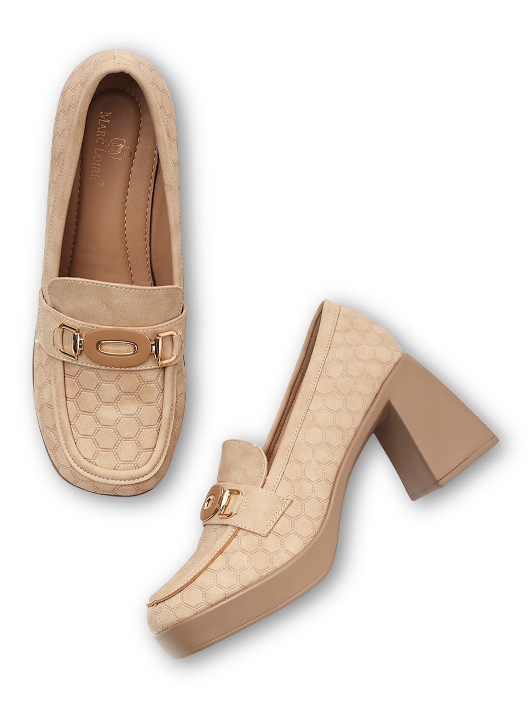 marc loire Women's PU Slip-On Casual Loafers | Textured | Square Toe-picture-32