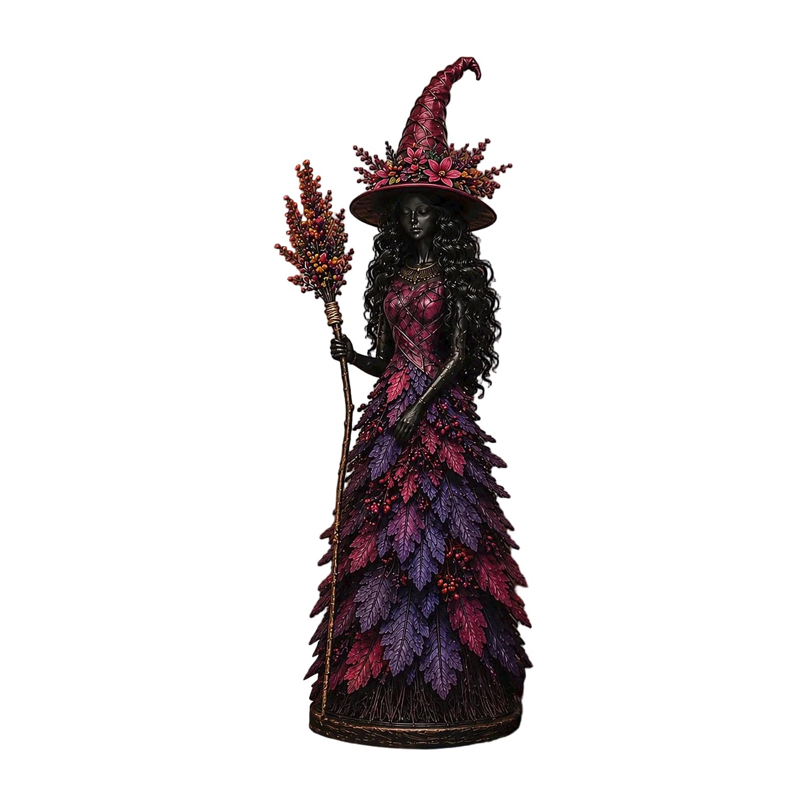Enchanted Autumn Witch Figurine, Resin Halloween Statue for Mantelpiece Bookshelf Living Room Decor, Charming Home Accent for Halloween Party – Purple S