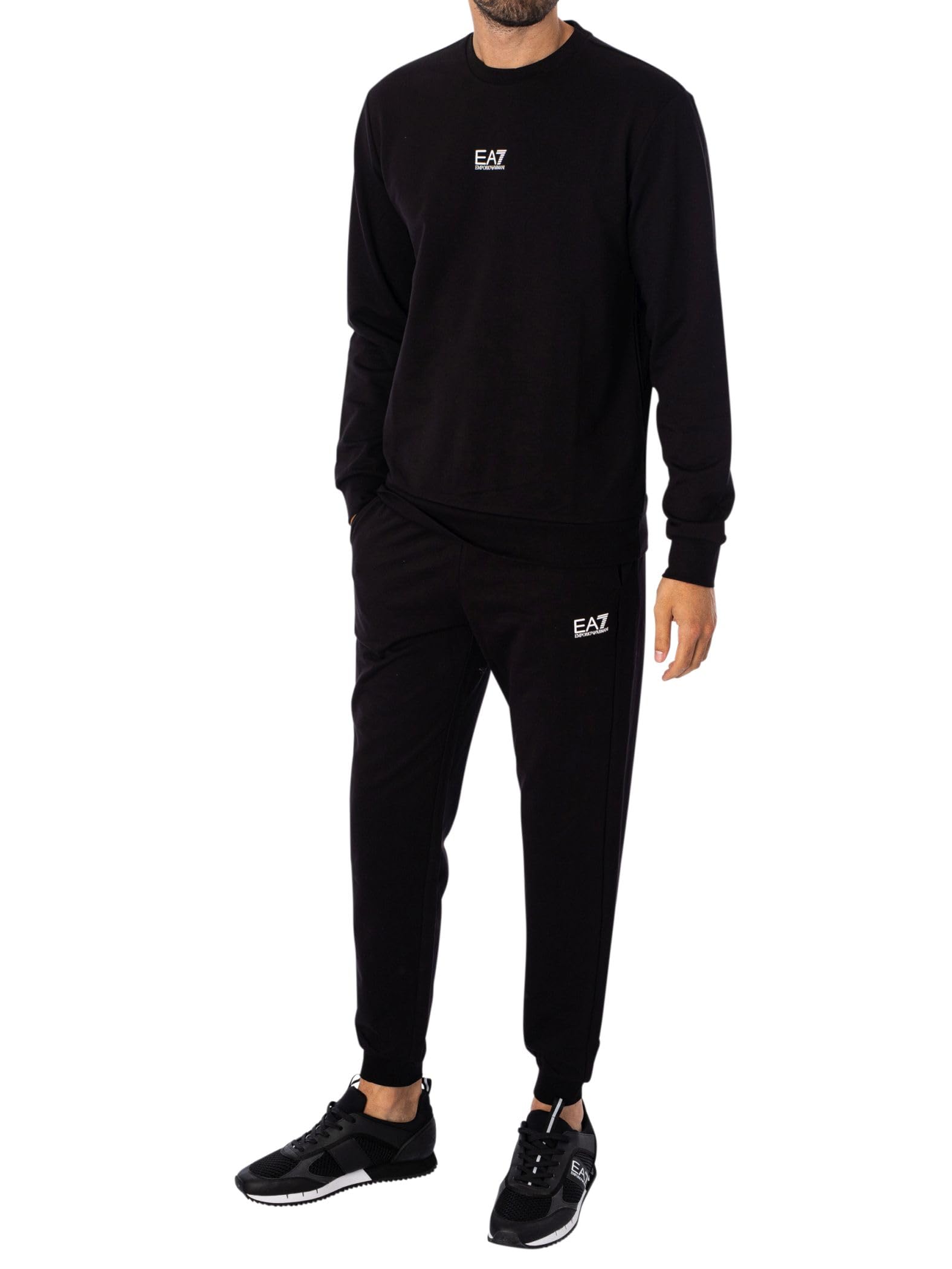 EA7 Uomo Felpa con Logo Centrale, Black/White