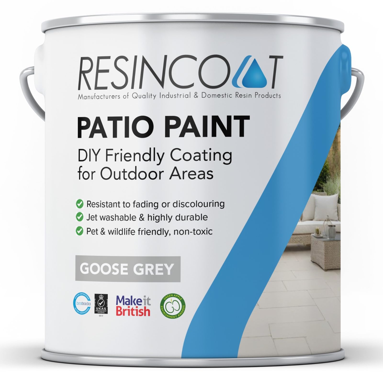 ResincoatUV and Weather Resistant Outdoor Patio Paint - Matte Finish for Concrete Slabs & Flags - Direct from UK Manufacturer - Goose Grey, 5KG